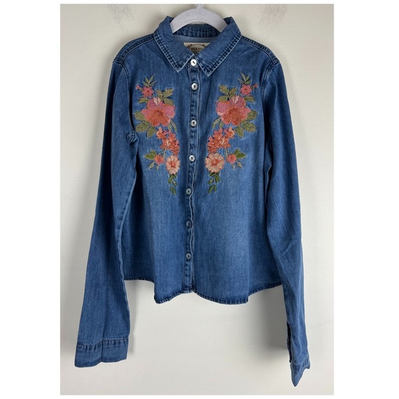 Joyfolie | Western Cowgirl Embroidered Denim Button Down Shirt | 12 - Picture 1 of 10